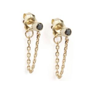 black diamond chain stud earrings - pair